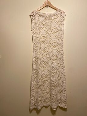 Miguelina Cream Crochet Maxi Dress. Size M